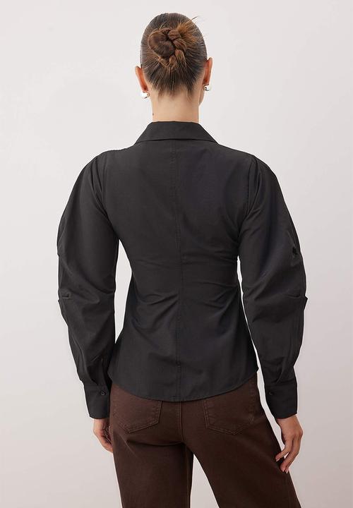 Trendyol - Balloon Sleeve Detailed Asymmetrical Shirt - Black