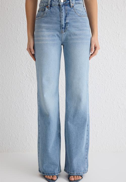 Trendyol - High Waist Wide Leg Jeans - Light Blue