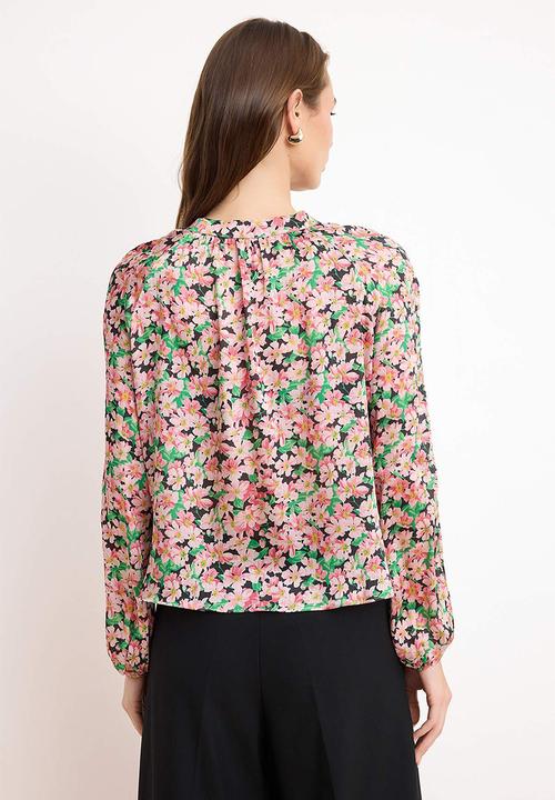 Trendyol - Floral Ruffle Detail Satin Blouse - Pink