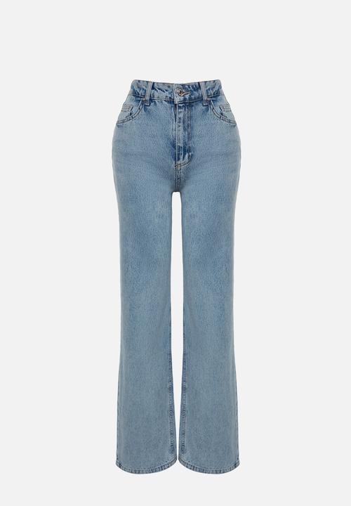 Trendyol - High Waist Wide Leg Jeans - Light Blue