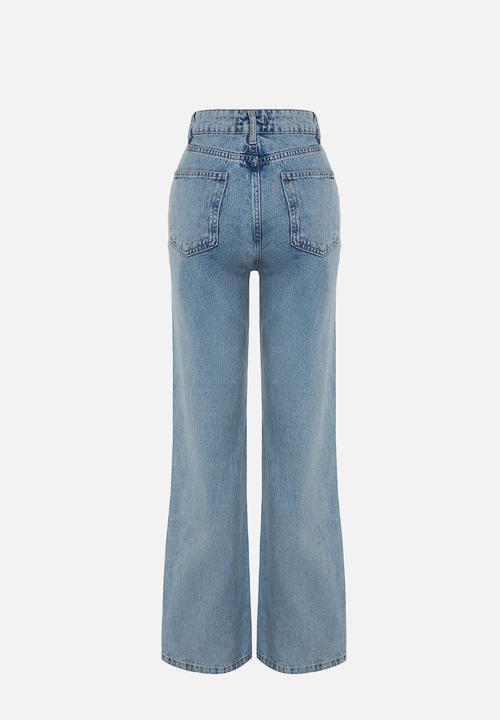 Trendyol - High Waist Wide Leg Jeans - Light Blue