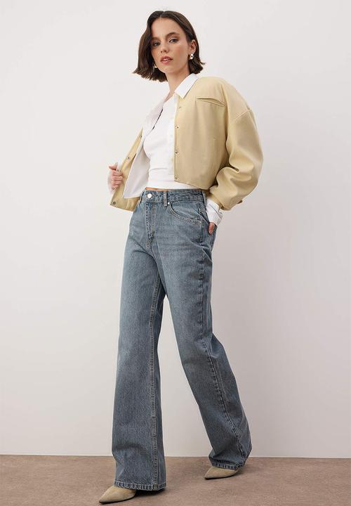 Trendyol - High Waist Wide Leg Jeans - Blue*001