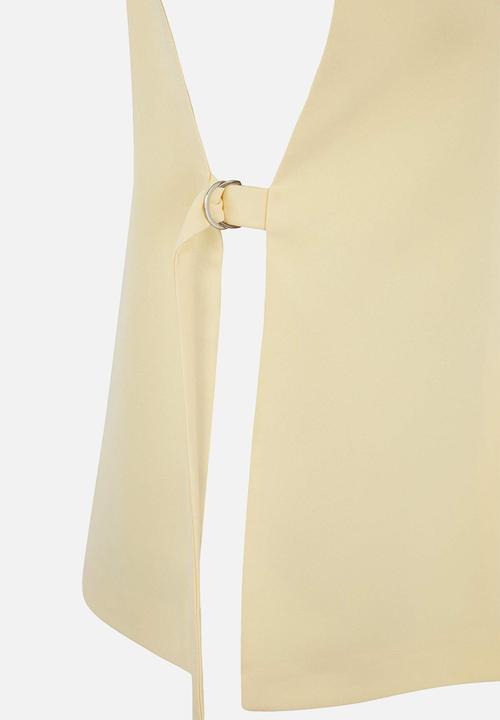 Trendyol - Oversize Accessory Side Tie Detail Single Button Lined Woven Vest - Yellow
