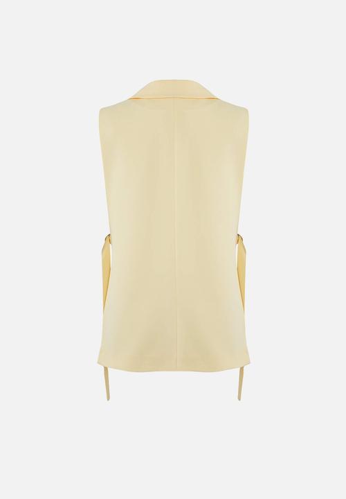 Trendyol - Oversize Accessory Side Tie Detail Single Button Lined Woven Vest - Yellow