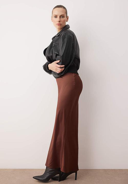 Trendyol - Satin Maxi Skirt - Dark Brown