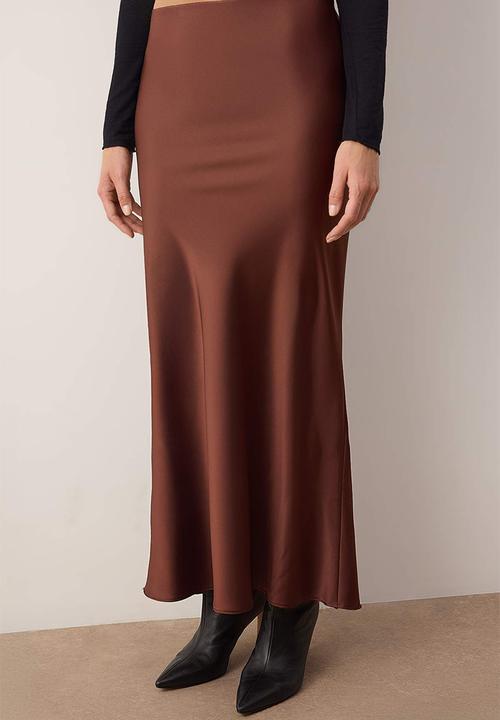 Trendyol - Satin Maxi Skirt - Dark Brown