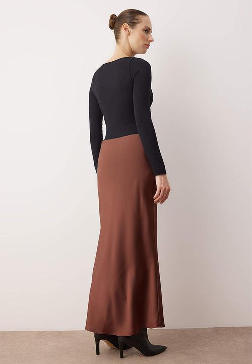 Trendyol - Satin Maxi Skirt - Dark Brown