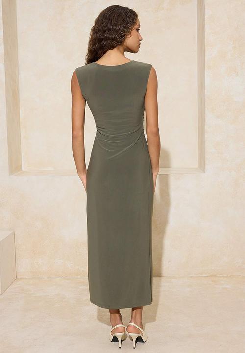 Trendyol - A-Line/A Bell Shape Sleeveless Stretch Knitted Dress - Khaki