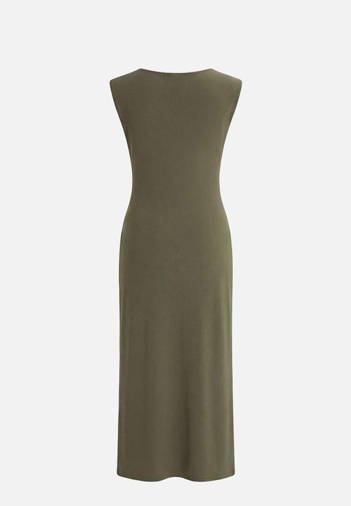 Trendyol - A-Line/A Bell Shape Sleeveless Stretch Knitted Dress - Khaki