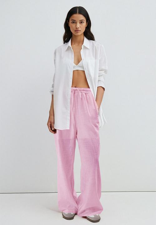 Trendyol - Linen Look Wide Leg Shorts - Light Pink