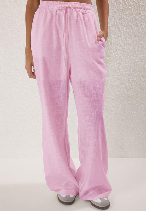 Trendyol - Linen Look Wide Leg Shorts - Light Pink