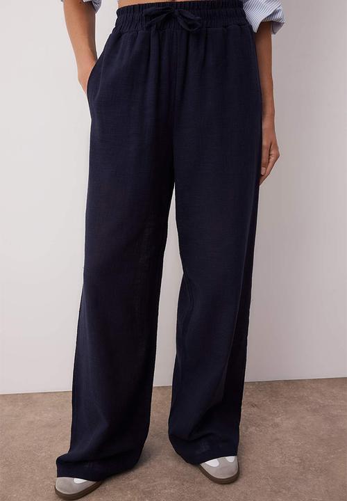 Trendyol - Linen Look Wide Leg Pant - Navy Blue