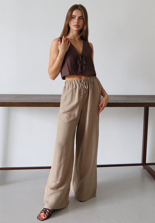 Trendyol - Linen Blend Wide Leg Trousers - Mink