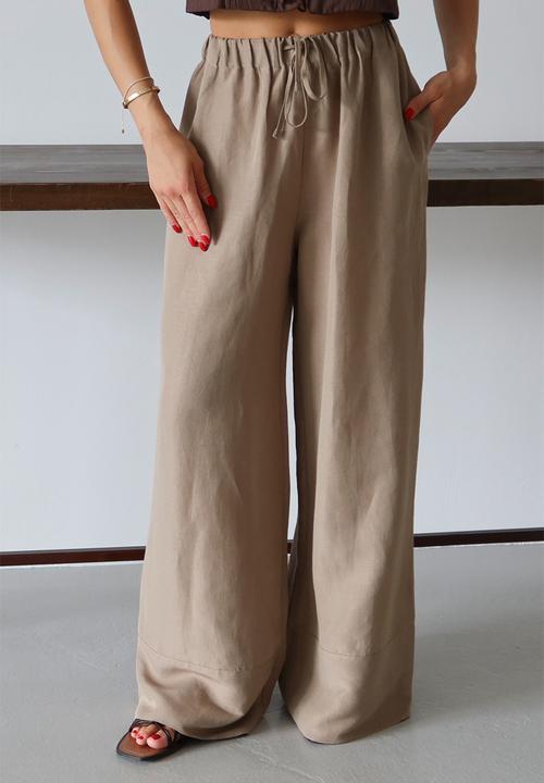 Trendyol - Linen Blend Wide Leg Trousers - Mink