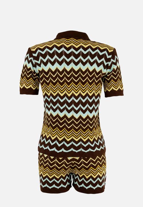 Trendyol - Color Block Shirt-Blouse Knitwear Bottom - Top Set - Brown