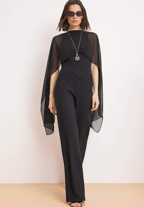 Trendyol - Scarf Detailed Woven Jumpsuit - Black