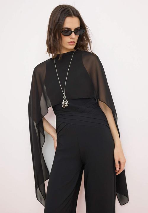 Trendyol - Scarf Detailed Woven Jumpsuit - Black