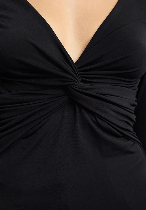Trendyol - Long Sleeve Drape Detail Blouse - Black