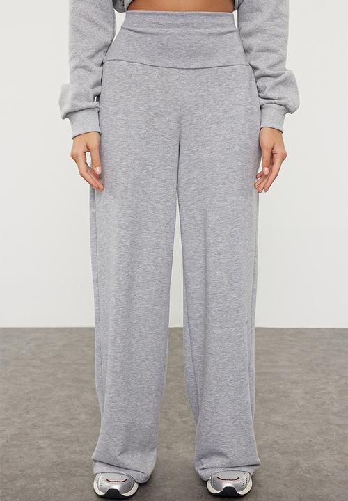 Trendyol - High Waist Wide Leg Trousers - Gray