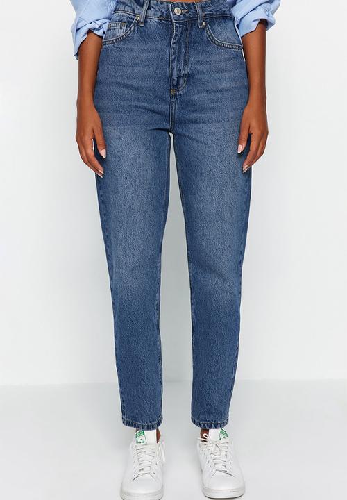 Trendyol - High Waist Mom Jeans - Dark Blue
