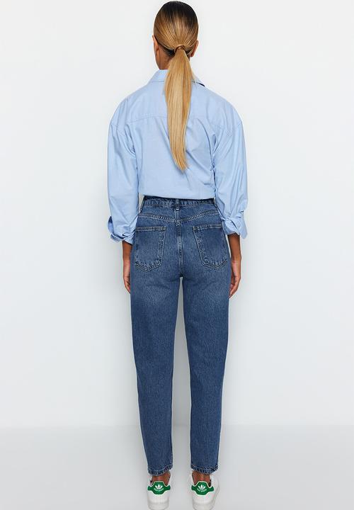 Trendyol - High Waist Mom Jeans - Dark Blue