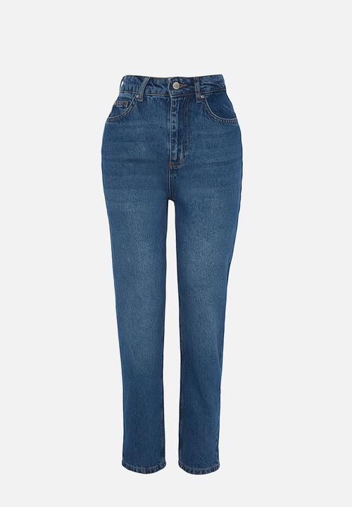 Trendyol - High Waist Mom Jeans - Dark Blue