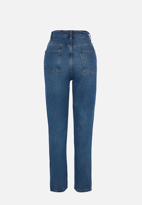Trendyol - High Waist Mom Jeans - Dark Blue