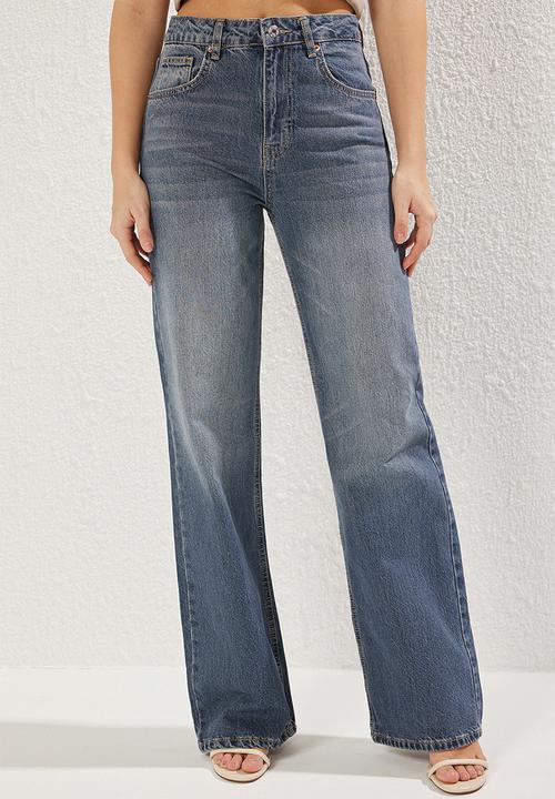 Trendyol - High Waist Wide Leg Jeans - Indigo