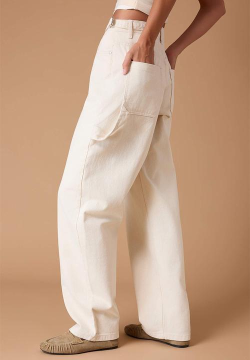 Trendyol - High Waist Carpenter Baggy Jeans - Ecru