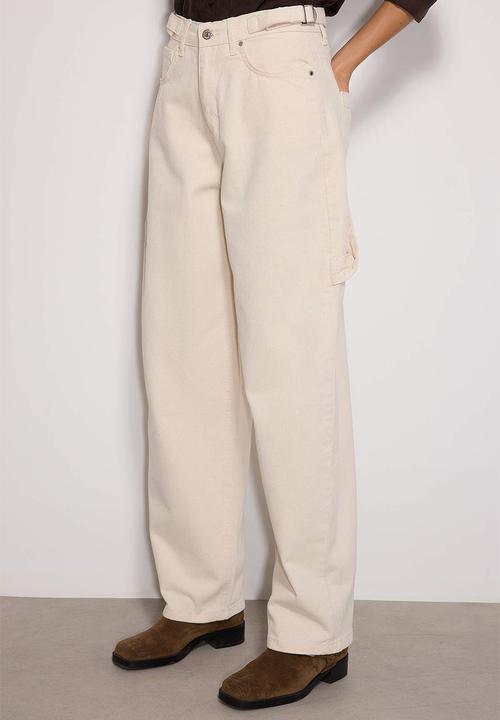 Trendyol - High Waist Carpenter Baggy Jeans - Ecru