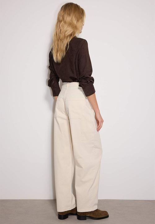 Trendyol - High Waist Carpenter Baggy Jeans - Ecru
