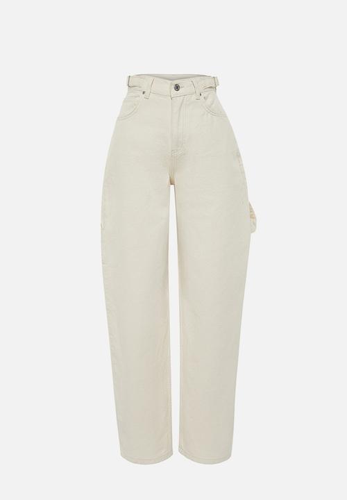 Trendyol - High Waist Carpenter Baggy Jeans - Ecru