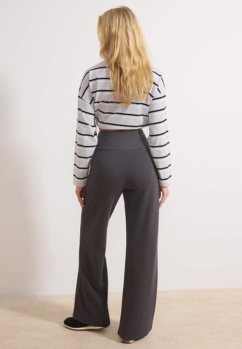Trendyol - High Waist Wide Leg Trousers - Anthracite