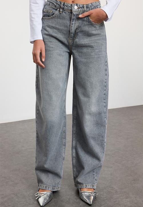 Trendyol - High Waist Barrel Jeans - Gray