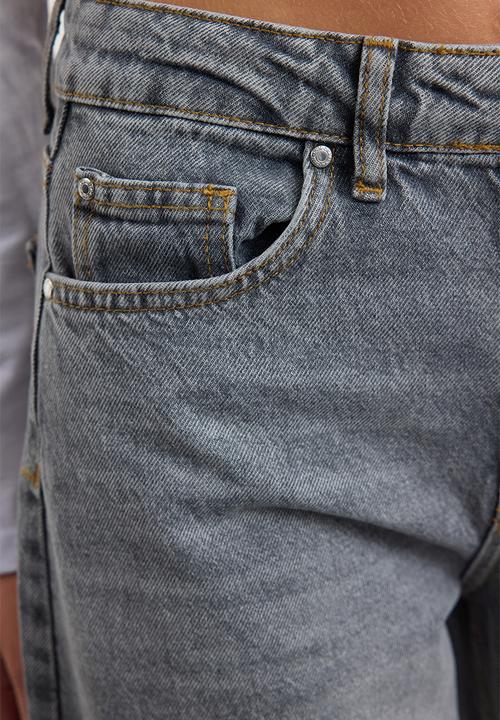 Trendyol - High Waist Barrel Jeans - Gray