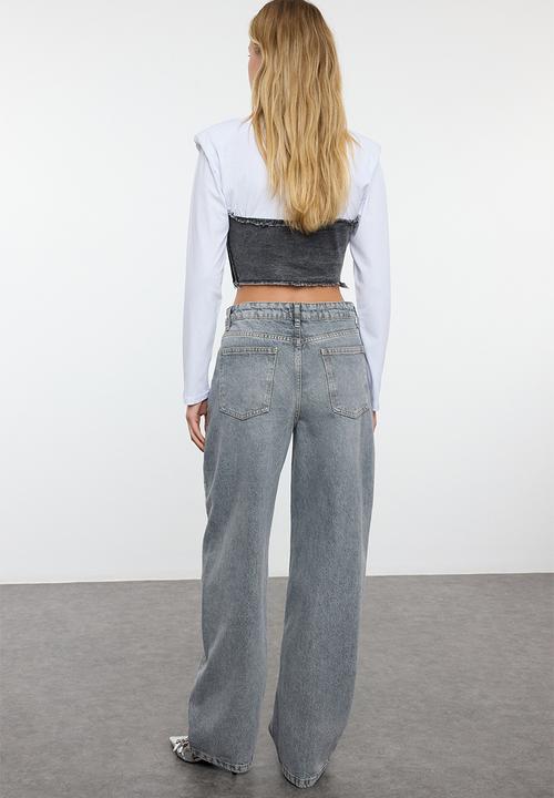 Trendyol - High Waist Barrel Jeans - Gray