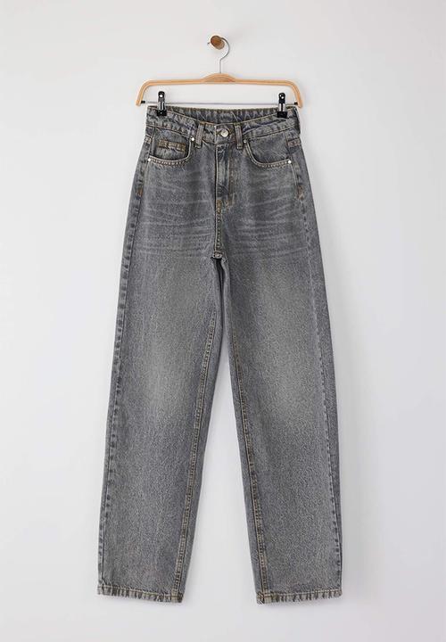 Trendyol - High Waist Barrel Jeans - Gray