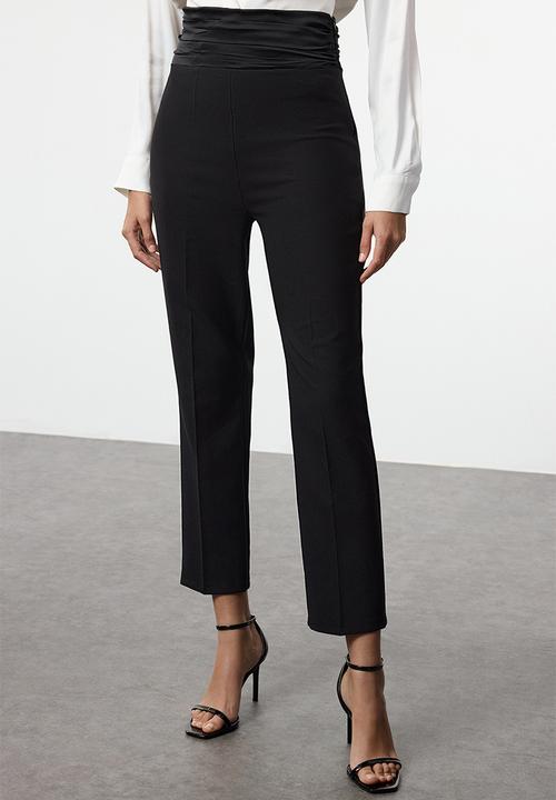 Trendyol - Satin Trousers with Ribbed Stripe Detail - Black