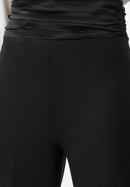 Trendyol - Satin Trousers with Ribbed Stripe Detail - Black