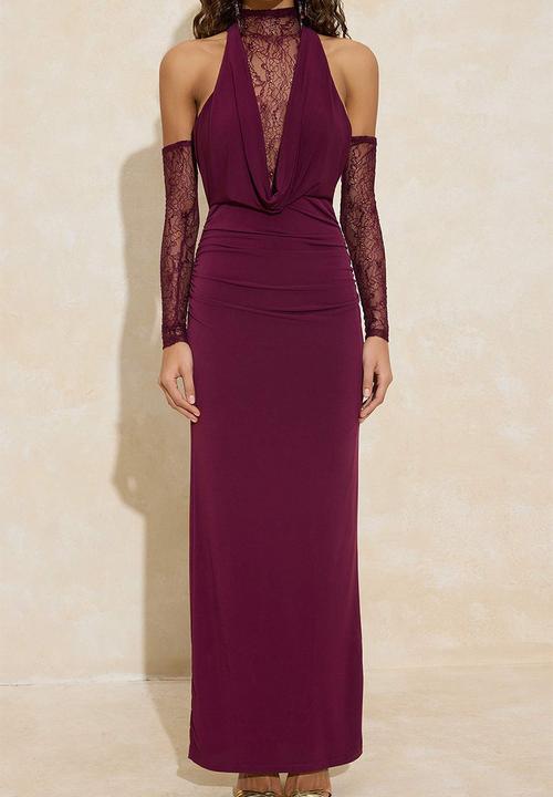 Trendyol - Lace Detailed Knitted Sandy Maxi Dress - Plum