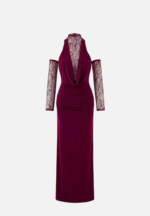 Trendyol - Lace Detailed Knitted Sandy Maxi Dress - Plum
