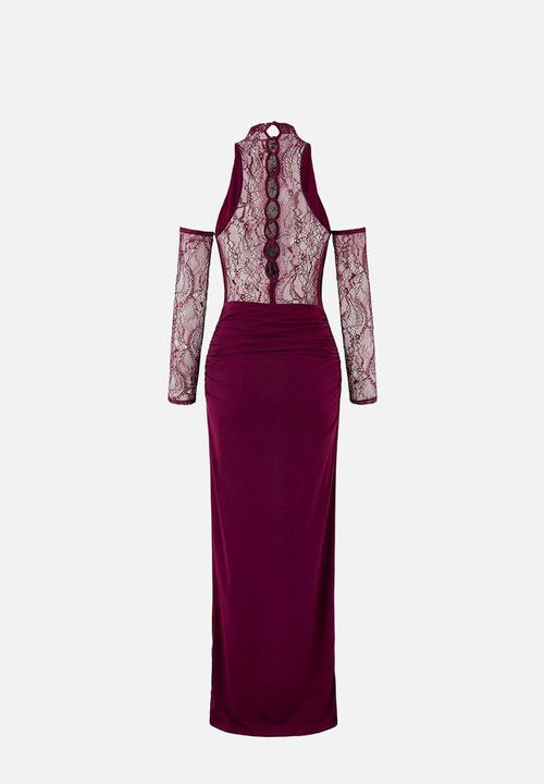 Trendyol - Lace Detailed Knitted Sandy Maxi Dress - Plum