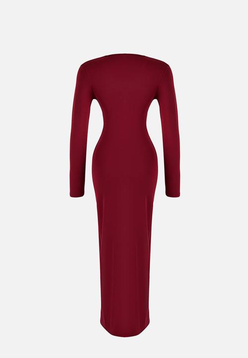 Trendyol - Bodycon Maxi Dress - Burgundy