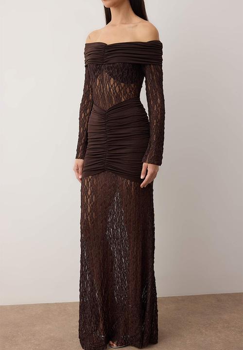 Trendyol - Lace Knitted Stylish Maxi Dress - Brown