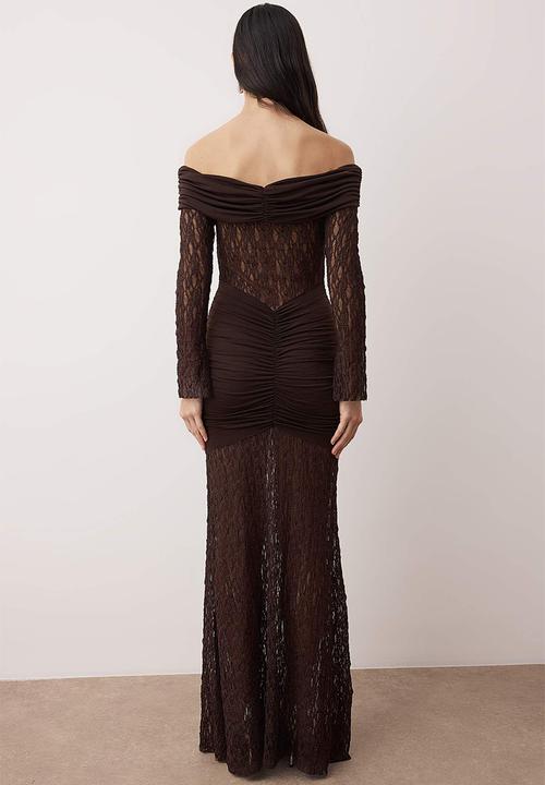 Trendyol - Lace Knitted Stylish Maxi Dress - Brown