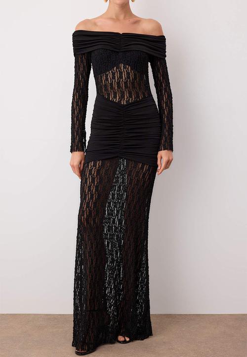 Trendyol - Lace Knitted Stylish Maxi  Dress - Black