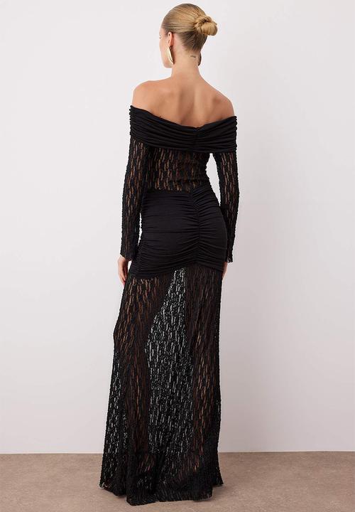 Trendyol - Lace Knitted Stylish Maxi  Dress - Black