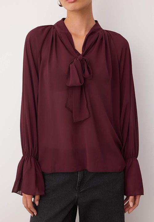 Trendyol - Halter Neck Unlined Sheer Blouse - Dark Burgundy