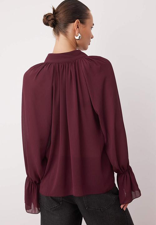 Trendyol - Halter Neck Unlined Sheer Blouse - Dark Burgundy