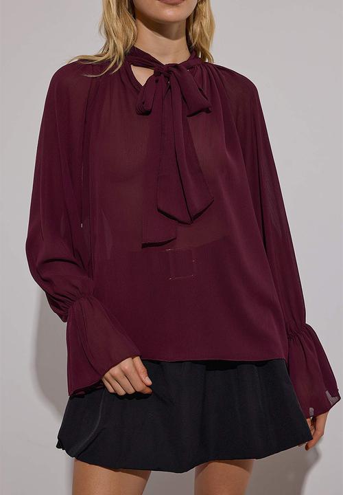 Trendyol - Halter Neck Unlined Sheer Blouse - Dark Burgundy